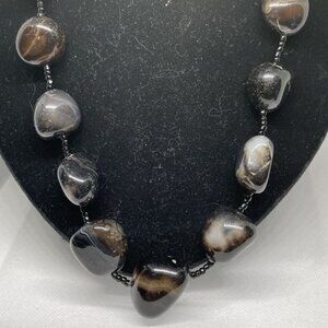 Black Agate Chalcedony chunky necklace